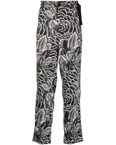4SDESIGNS Slim-cut Floral-print Pants - Gray