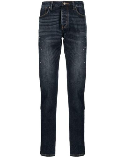 Emporio Armani Paint-splatter Slim-cut Jeans - Blue