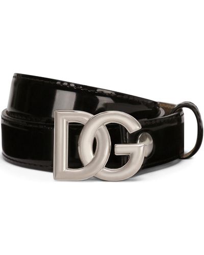 Dolce & Gabbana Cintura In Vitello Lucido Con Logo Dg - Black