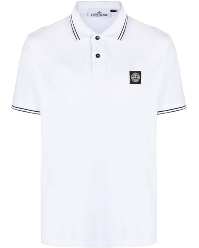 Stone Island Tipped Compass Patch Polo Shirt - White