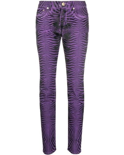 Roberto Cavalli Tiger-stripes Skinny Trousers - Purple