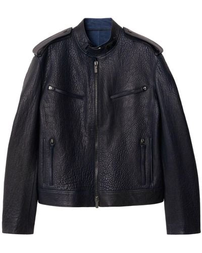 Burberry Zip-up Leather Jacket - Blue