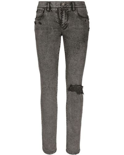 Dolce & Gabbana Distressed-effect Straight-leg Jeans - Grey