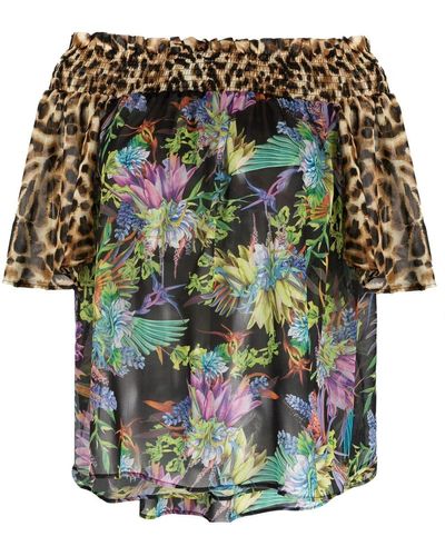 Just Cavalli Mixed-print Off-shoulder Blouse - Green