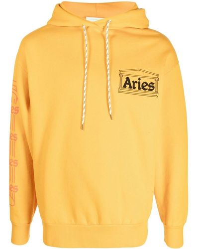 Aries Embroidered-logo Pullover Hoodie - Yellow