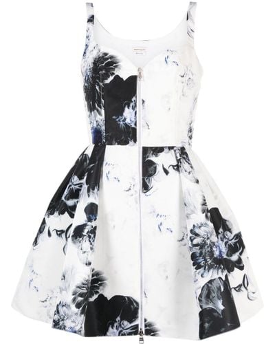Alexander McQueen Vestido corto Chiaroscuro con motivo floral - Blanco