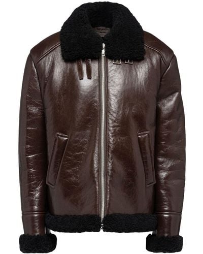 Prada Lederjacke mit Shearling - Schwarz