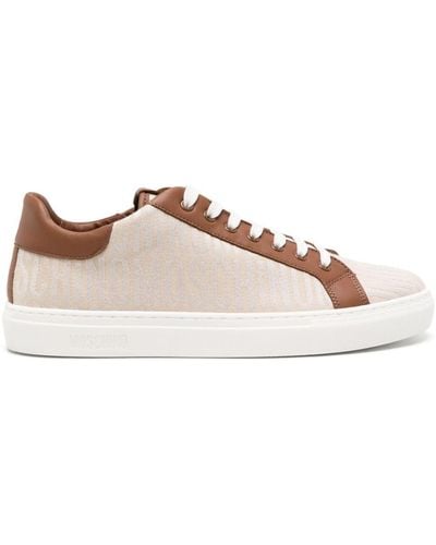 Moschino Embroidered-logo Panelled-leather Sneakers - Brown