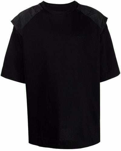Juun.J Embroidered Logo Ripstop-back T-shirt - Black