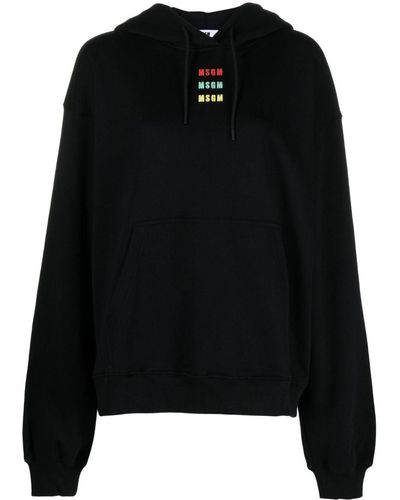 MSGM Logo-embroidered Jersey Hoodie - Black