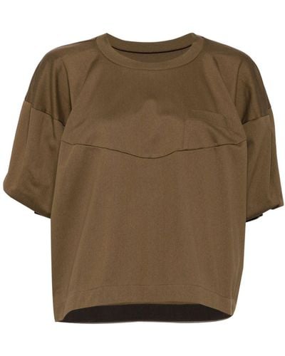 Sacai Puff-sleeve Cotton T-shirt - Brown