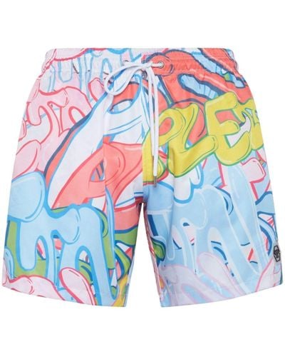 Philipp Plein Graffiti-print Swim Shorts - Blue