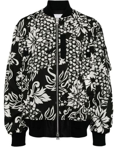 Sacai Floral-print Bomber Jacket - Black
