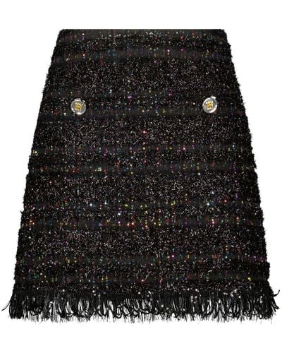 Giambattista Valli Frayed-detail Tweed Skirt - Black