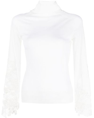 Ermanno Scervino Floral-lace-detail Virgin Wool Sweater - White