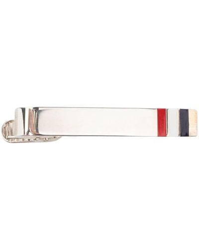 Thom Browne Rwb Stripe Long Silver Tie Clip - White