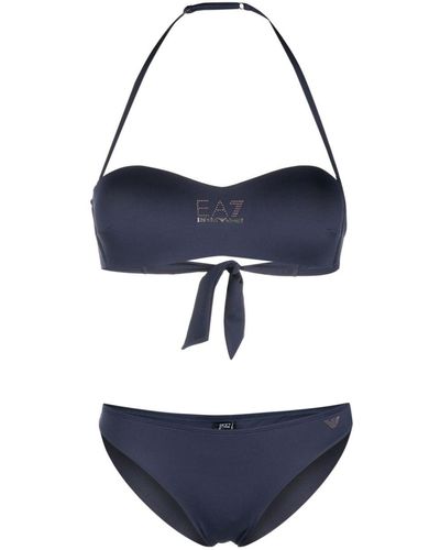 EA7 Bikini à logo orné de cristaux - Bleu