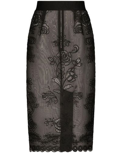 Dolce & Gabbana Floral-lace Sheer Skirt - Black