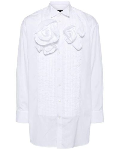 Simone Rocha Rose-appliqué Poplin Cotton Shirt - White
