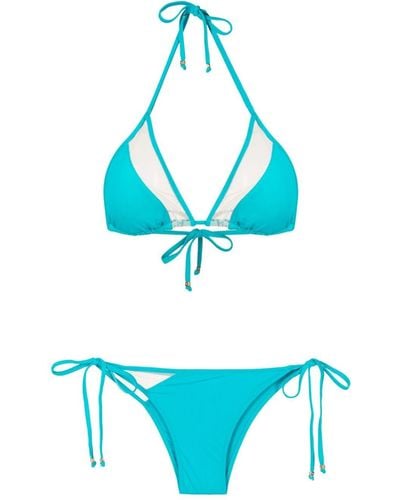 Amir Slama Sheer-panels Triangle Bikini - Blue