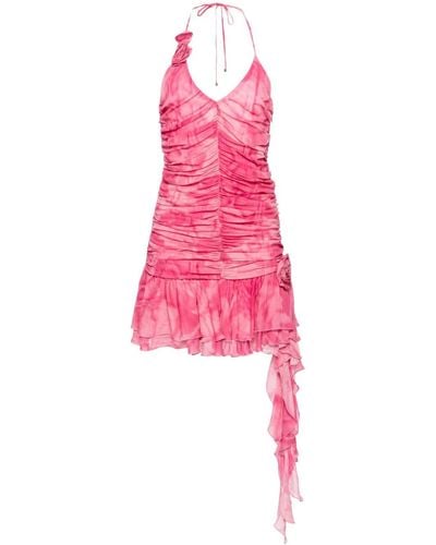 Blumarine Ruffled Python-print Minidress - Pink