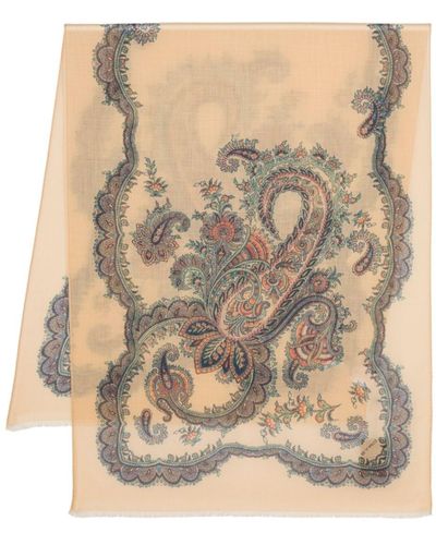 Etro Graphic-print Frayed Cashmere Scarf - Natural