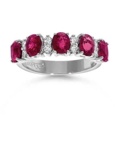 Leo Pizzo 18kt White Gold Diamond Ruby Eternity Band Ring - Pink