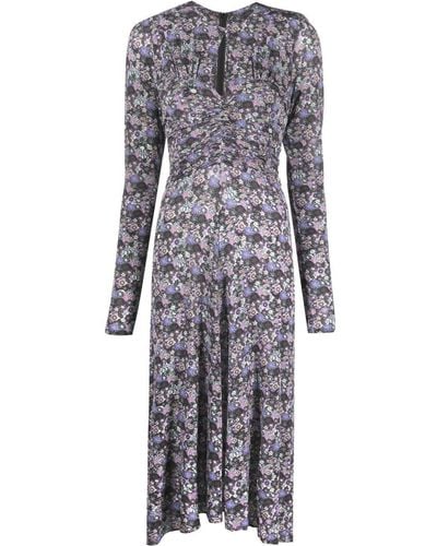 Isabel Marant Floral-print Long-sleeve Midi Dress - Grey