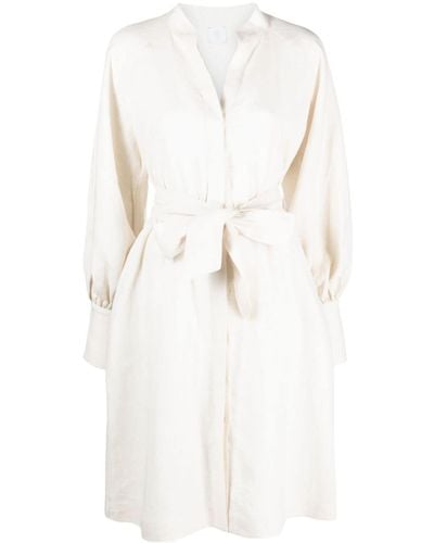 Eleventy Robe en lin à taille ceinturée - Blanc
