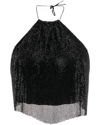 MANURI Rhinestone-embellished Cropped Top - Black