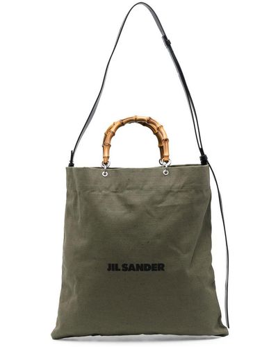 Jil Sander Shopper mit Bambushenkeln - Grün