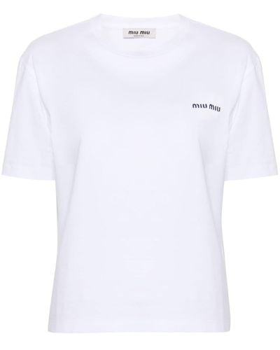 Miu Miu Embroidered-logo cotton T-shirt - Weiß