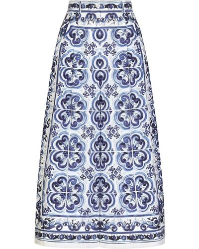 Dolce & Gabbana Majolica-print Cropped Culottes - Blue
