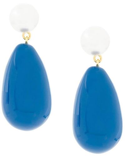 Eshvi Pendientes con perla colgante - Azul