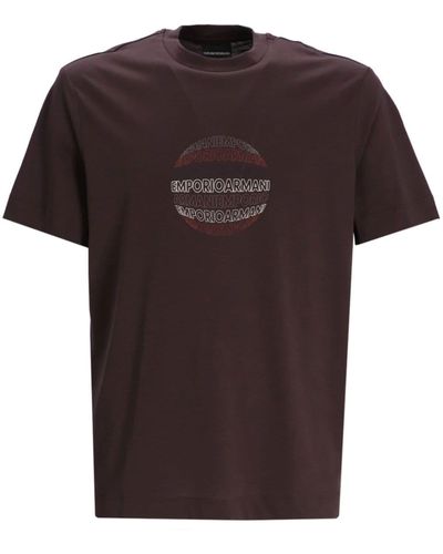 Emporio Armani T-shirt en coton à logo embossé - Marron