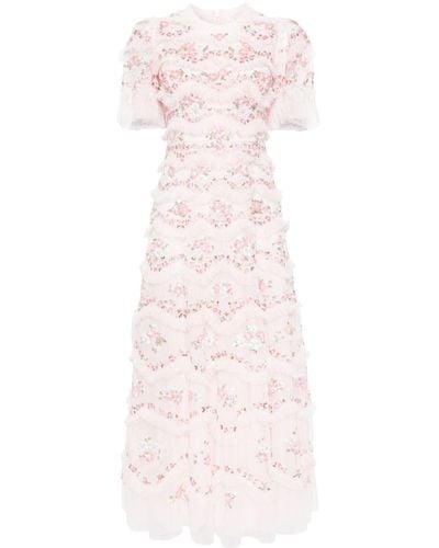Needle & Thread Daisy Wave Floral-sequin Gown - Pink