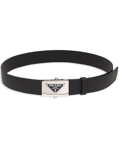 Prada Triangle-logo Leather Belt - Black