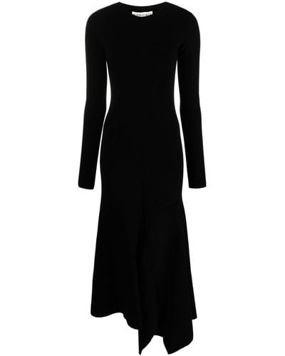 Y. Project Side-slit Long-sleeve Midi Dress - Black