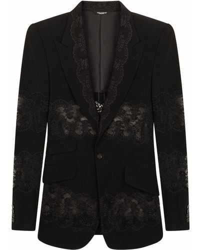 Dolce & Gabbana Blazer boutonné à empiècements en dentelle - Noir