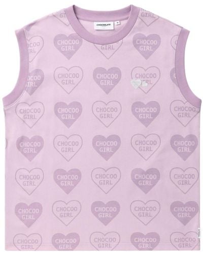 Chocoolate Heart-print Cotton Tank Top - Pink