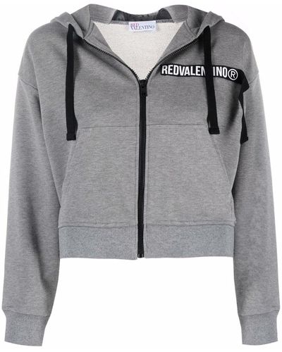 RED Valentino Logo-panel Cropped Zip-front Hoodie - Gray