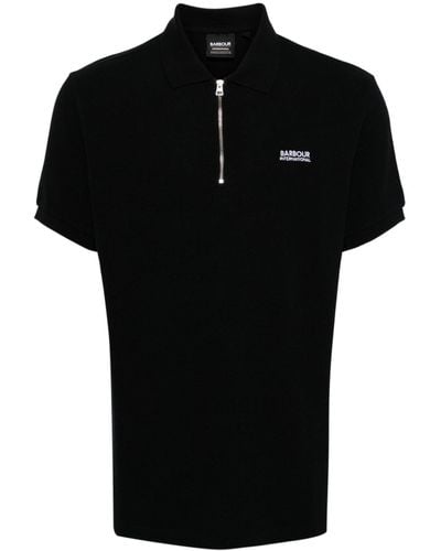 Barbour Albury Zip-neck Cotton Polo Shirt - Black