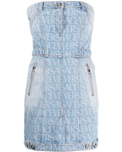 Versace Allover Denim Minidress - Blue