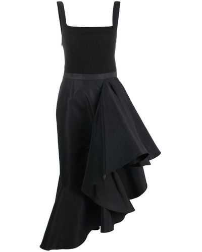 Alexander McQueen Midi Dress With Asymmetrical Draping In - Black