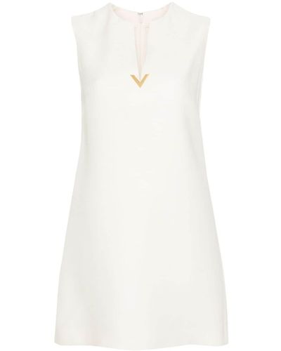 Valentino Garavani V Gold Crepe Mini Dress - White