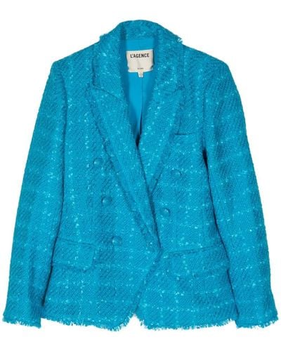 L'Agence Tweed Double-breasted Jacket - Blue