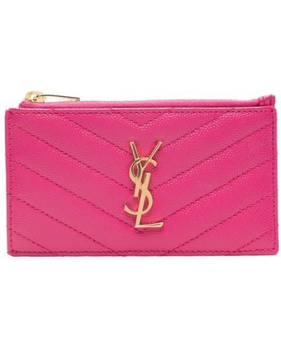Saint Laurent Cassandre Matelassé Leather Card Holder - Pink