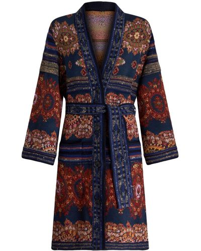 Etro Paisley-print Belted Trench Coat - Blue