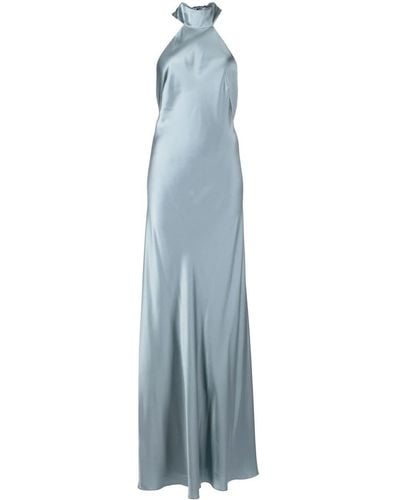 Michelle Mason Backless Halter-neck Tie Gown - Blue
