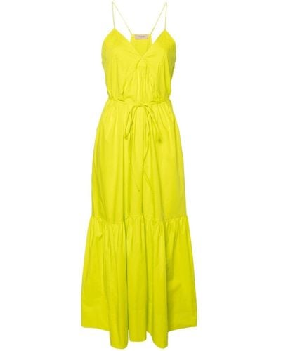 Twin Set Ruched-detail Poplin Maxi Dress - Yellow